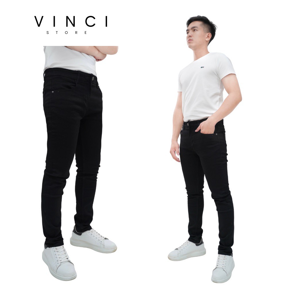 Quần Jean Nam Đen Trơn ZR VNXK Skinny & Slim Fit Ống Côn Co Dãn Tôn Dáng