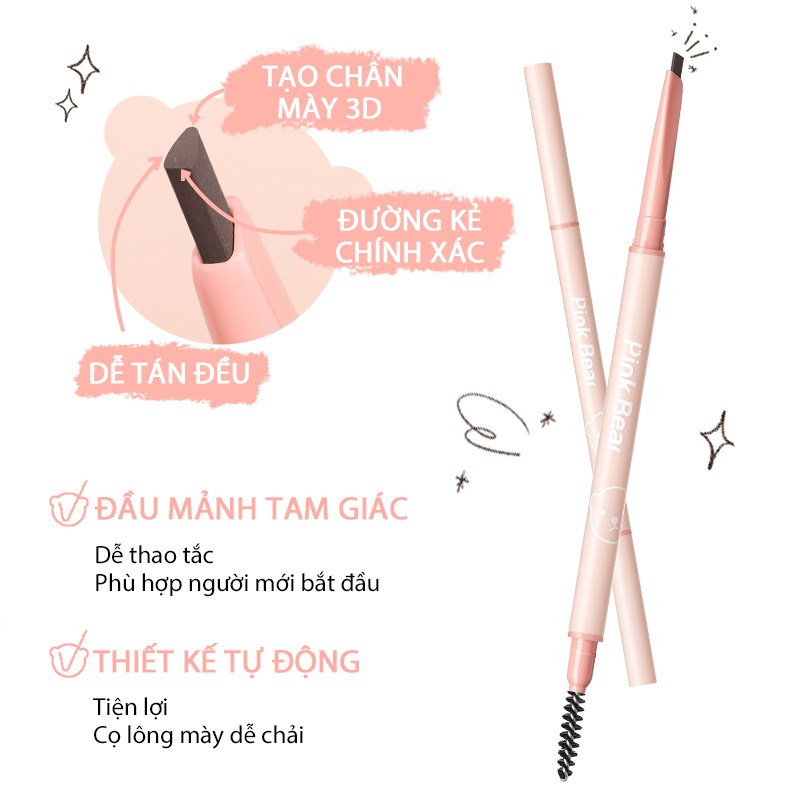 Chì kẻ chân mày Pink Bear tự nhiên và mịn mượt với vỏ hồng khéo léo 10g | BigBuy360 - bigbuy360.vn