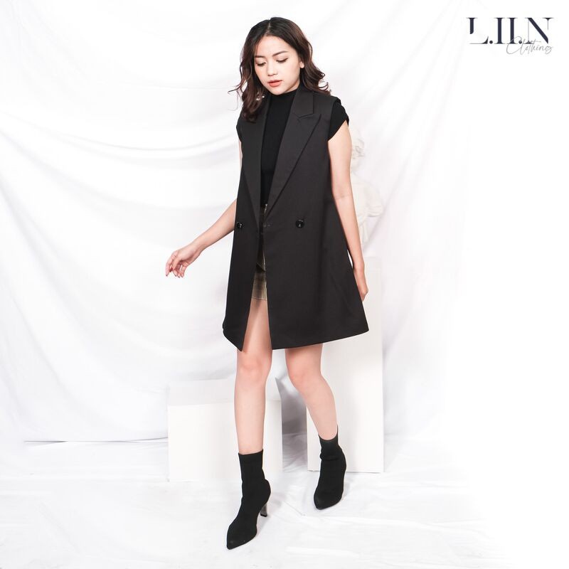 Áo vest gile nữ LIIN CLOTHING đủ size, dáng dài màu đen cổ Vest, phong cách Hàn Quốc thanh lịch V5200 | BigBuy360 - bigbuy360.vn