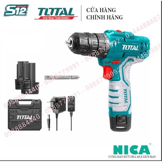 Máy khoan pin cầm tay 12v 10mm total tdli12325 tốc độ 1500v/p, khả năng khoan 10mm, nhông 2 tốc độ