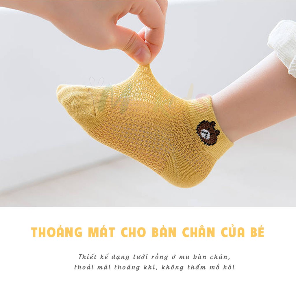 Tất lưới cho bé trai bé gái, set 5 đôi vớ trẻ em chất cotton hình gấu.