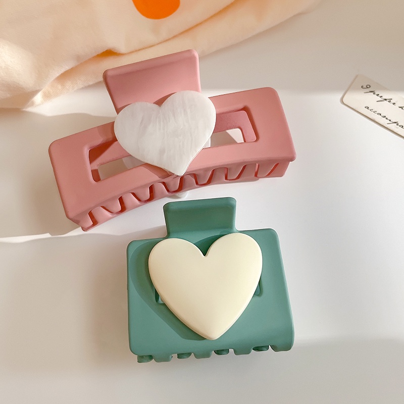 Kẹp Tóc Trong Suốt Hình Vuông Cỡ Lớn Họa Tiết Trái Tim Đơn Giản Thời Trang Hàn Quốc