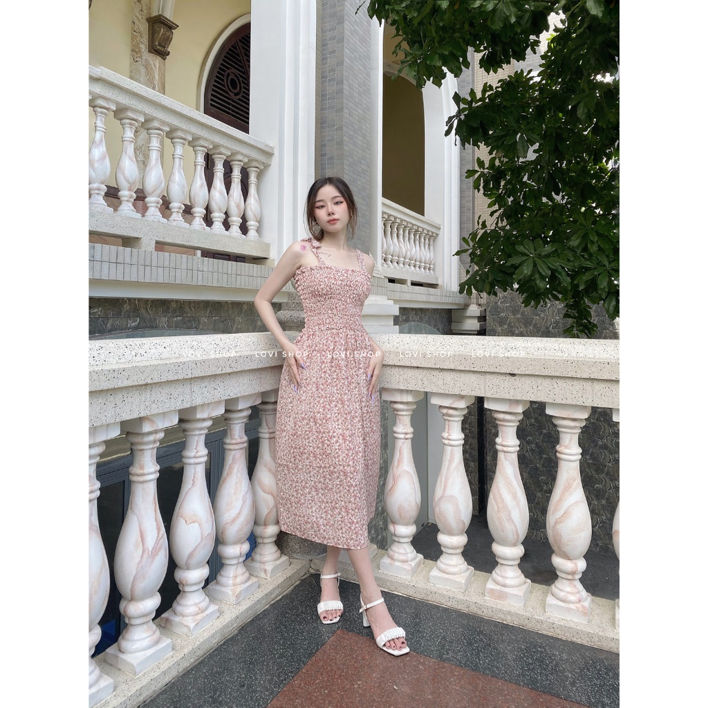 LOVI SHOP - Đầm maxi voan hoa 2 dây hoa nhí thiết kế tiểu thư vintage Lovi