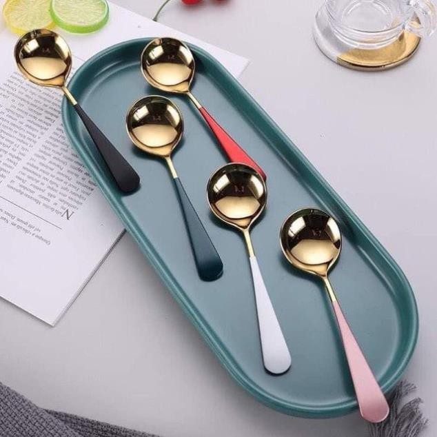 Thìa Inox SU304 cán phủ sơn nhung cao cấp Thìa mạ vàng