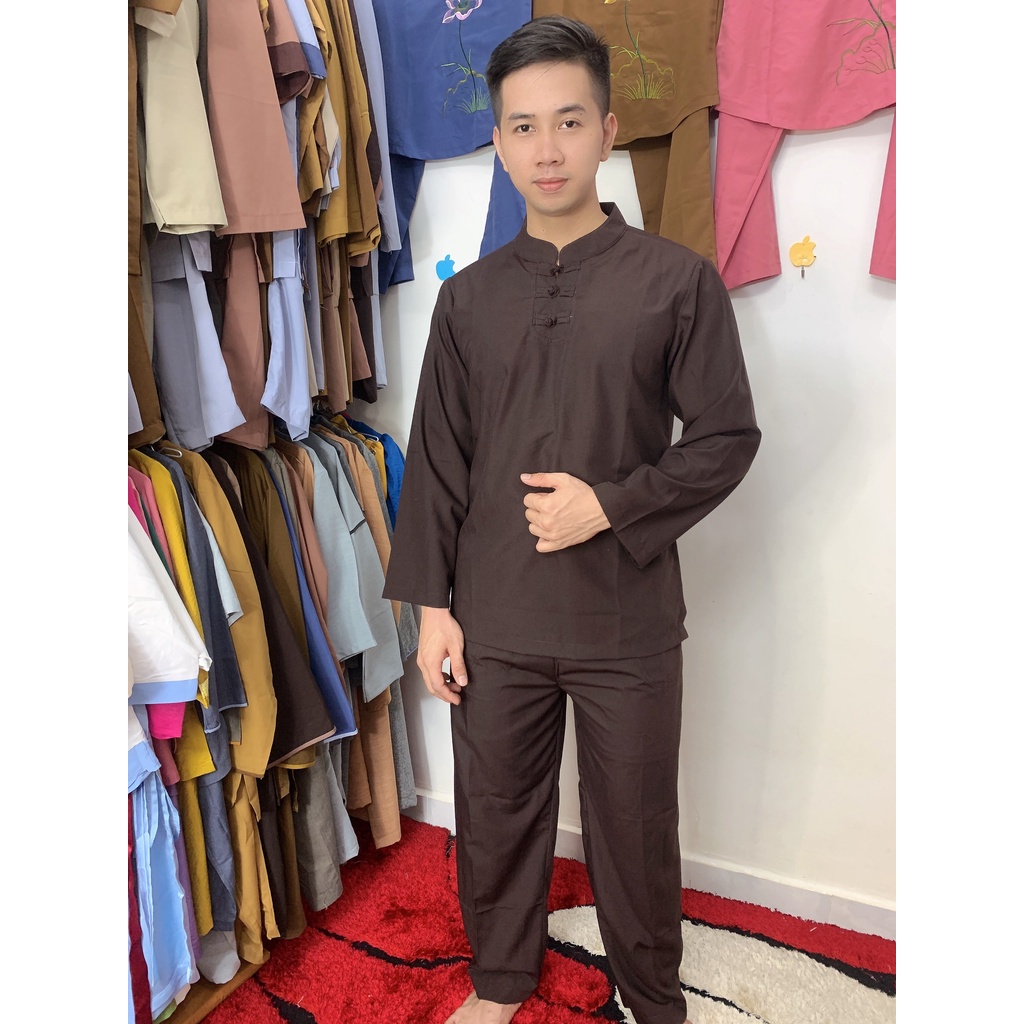 Đồ Lam Đi Chùa 3 Nút Tay Dài