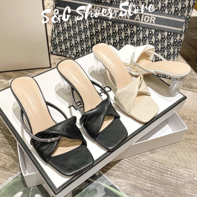 Dép Cao Gót Mũi Vuông Quai Trong Suốt Đính Đá Thời Trang Dành Cho Nữ 2022