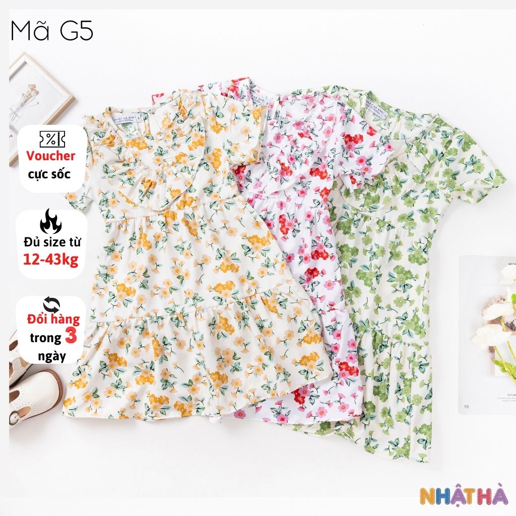 Váy Bé Gái G5 Hoa Nhí Chất Lanh Lụa Cao Cấp Mềm Mịn Size Đại Từ 12-43kg