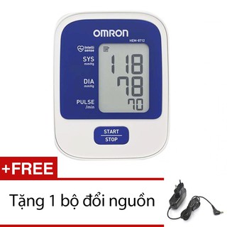 Máy đo huyết áp bắp tay Omron Hem 8712 (Trắng phối xanh) + Tặng bộ đổi nguồn Tốt