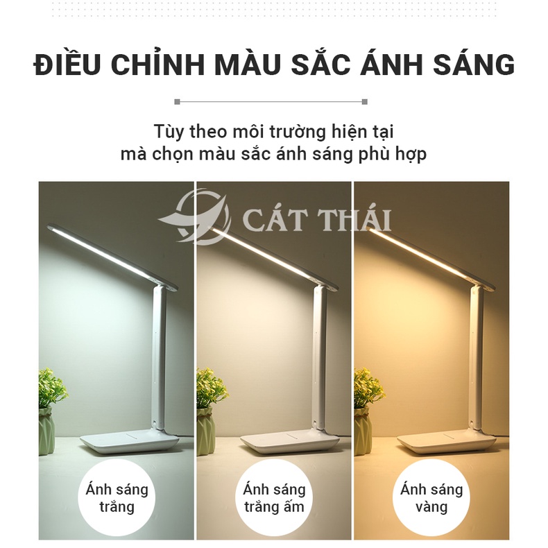 Đèn Led ánh sáng dịu nhẹ 3 chế độ để bàn cắm sử dụng trực tiếp và tích hợp sạc pin điện thoại không dây thông minh