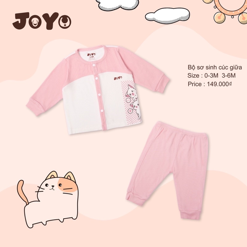 Joyo - Bộ sơ sinh cúc giữa / phụ kiện mũ, bao tay chân mềm mại, điều hoà thân nhiệt