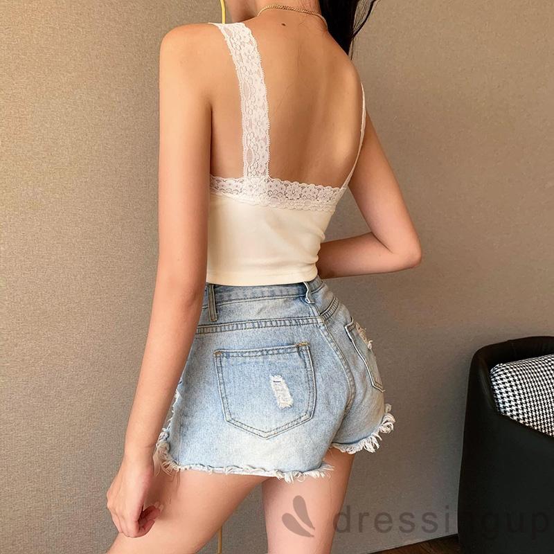 Áo kiểu thiết kế hở lưng cổ V phối ren màu trơn hợp thời trang cho nữ