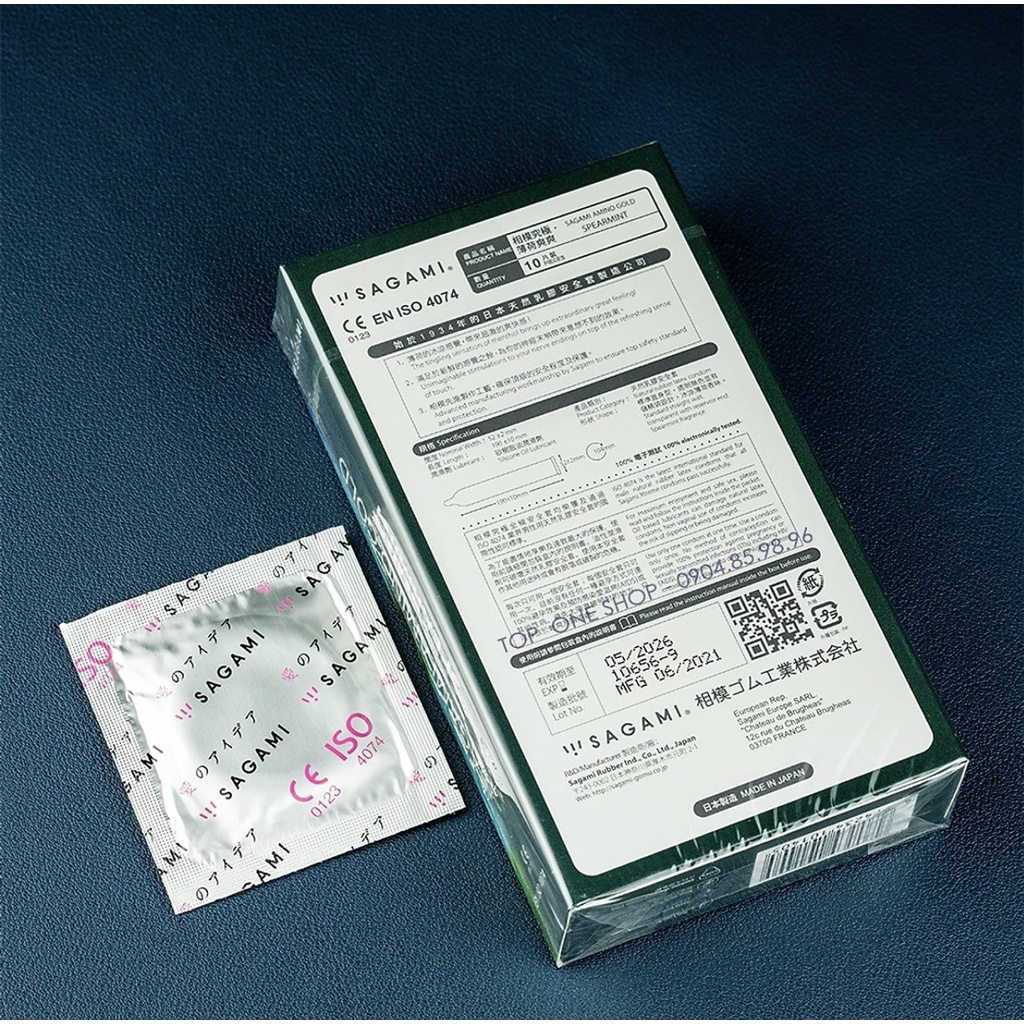 Bao cao su  SAGAMI Xtreme Spearmint, Siêu mỏng - Mát lạnh hương Bạc Hà - Hộp 10 cái