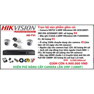 Bộ 4 camera hik 2.0mp hdd 320gb