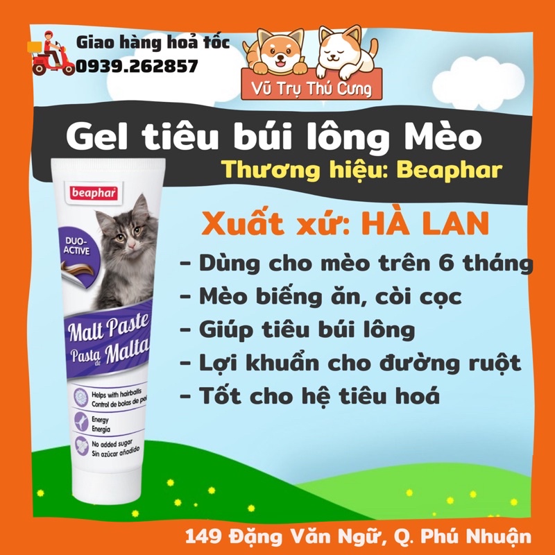 Gel dinh dưỡng cho mèo biếng ăn Beaphar Hà Lan, Gel tiêu búi lông mèo