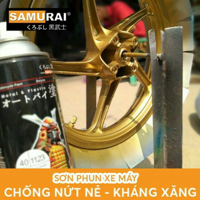 COMBO Sơn Samurai màu vàng đồng 1123 cho mâm xe máy
