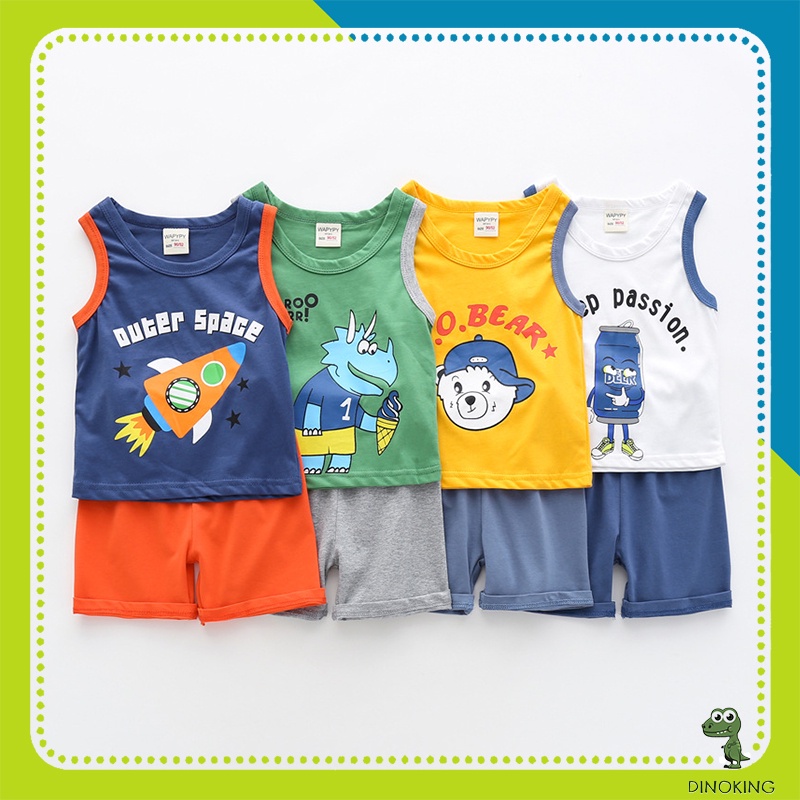 Bộ ba lỗ bé trai DINOKING Bộ đồ sát nách trẻ em chất thun cotton mềm mịn 3 lỗ cho bé 2 - 7 tuổi DB07