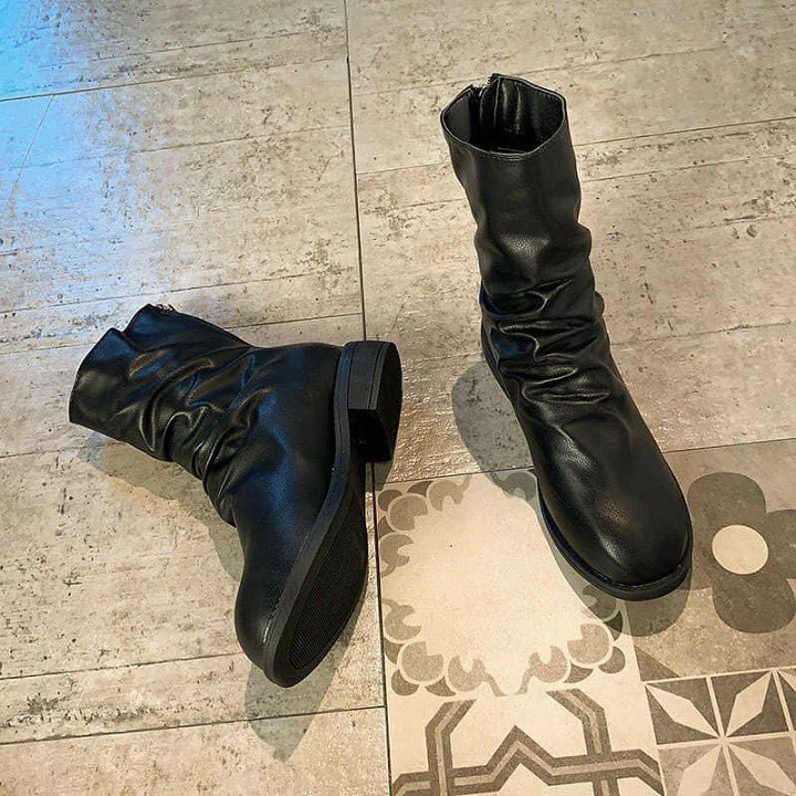 FREE SHIP Bốt nữ , boot nhăn cổ lửng sang chảnh