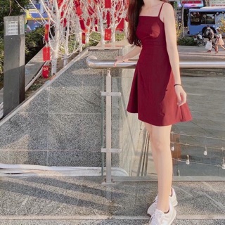 ĐẦM ĐỎ HAI DÂY PLI EO (KÈM HÌNH THẬT)