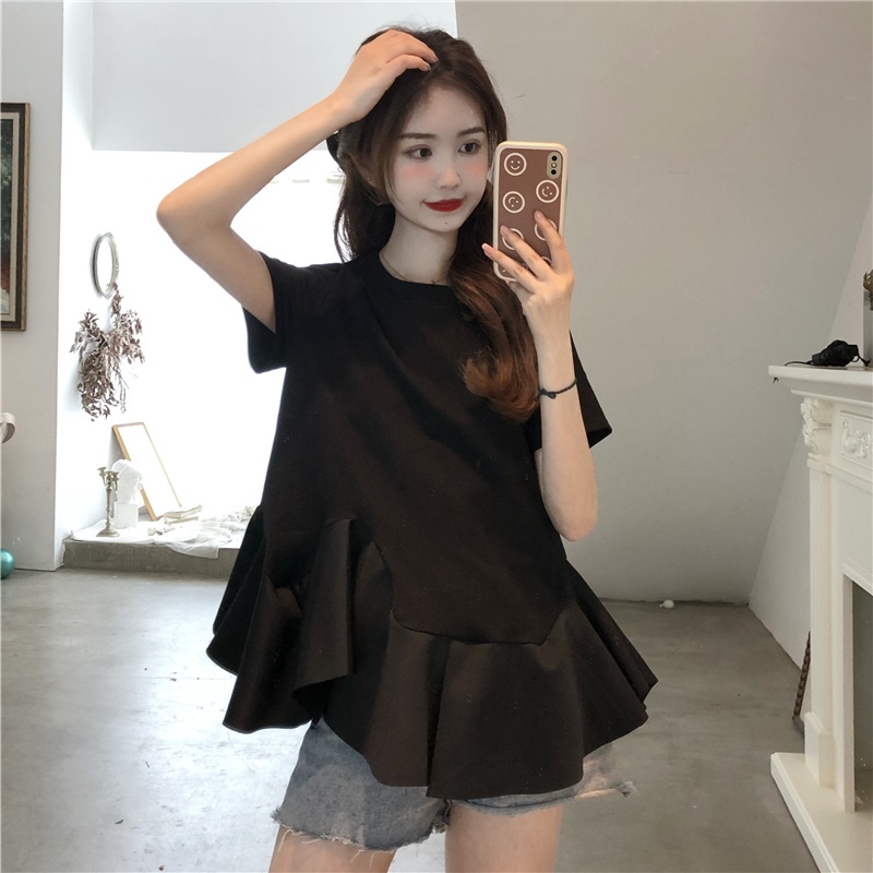 SUXI Áo Thun Tay Ngắn Màu Đen Thời Trang Mùa Hè Cho Nữ