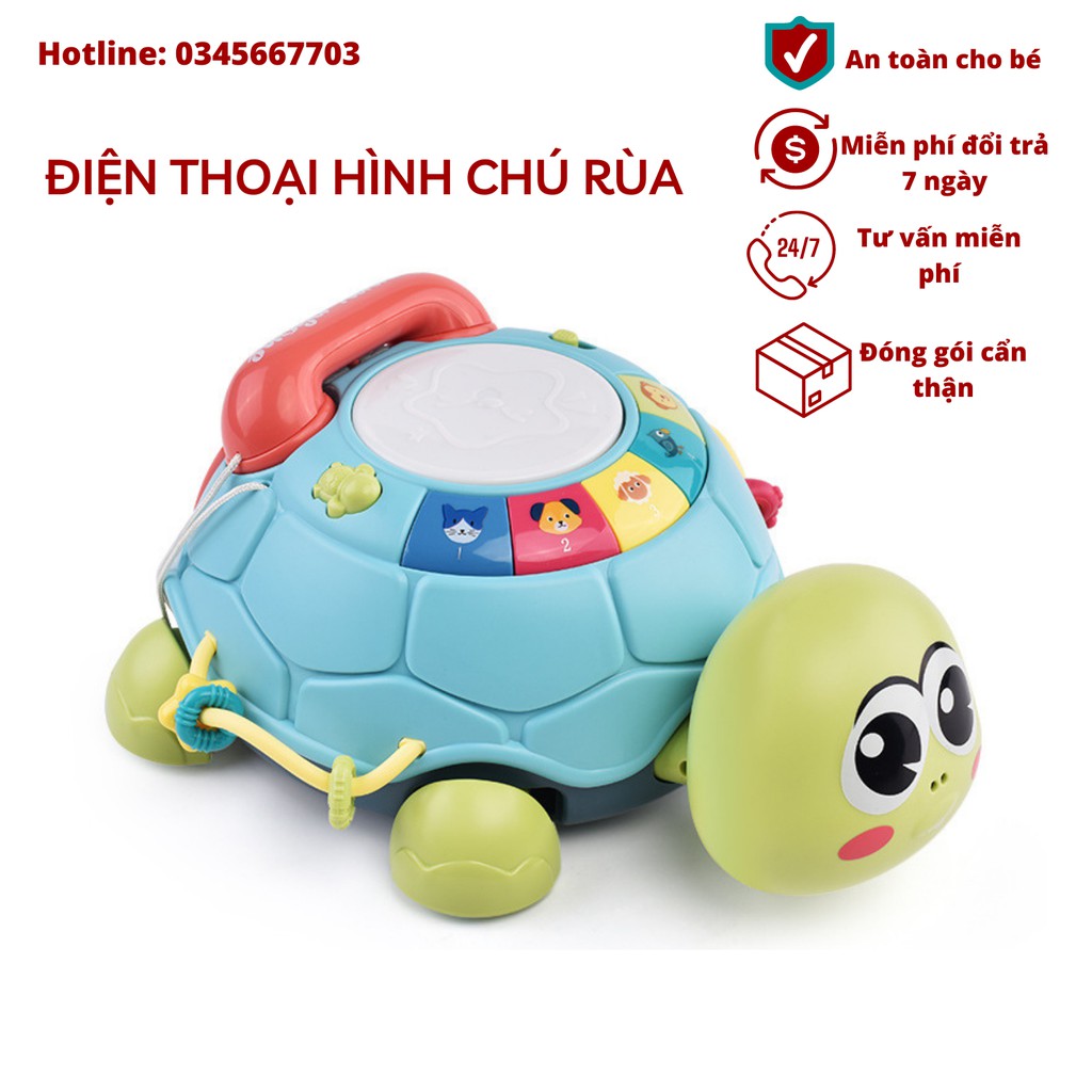 Đồ Chơi Điện Thoại Hình Chú Rùa Kết Hợp Âm Nhạc, Trống và Đèn Ánh Sáng, Giúp Bé Học Hỏi và Phát Triển Trí Não 1-5 Tuổi