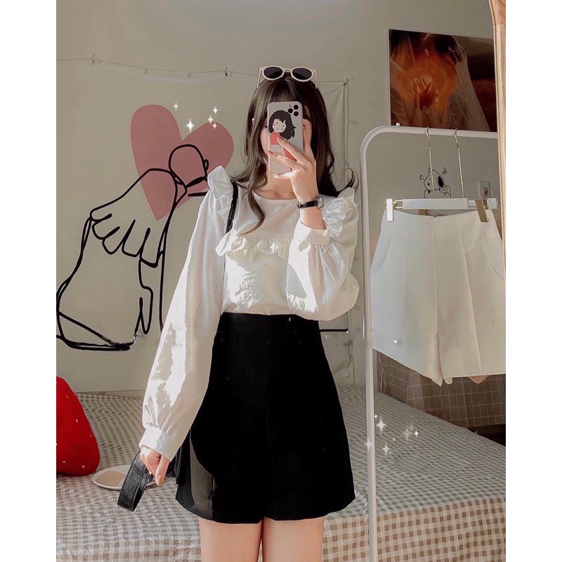 Quần short nữ ống loe rộng cạp cao quần đùi nữ MAYCLOTHING_022