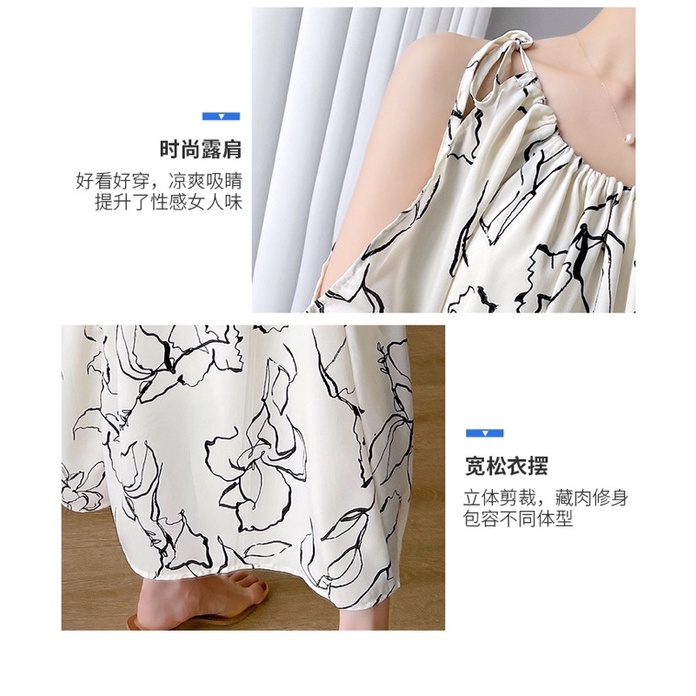 Váy đầm bầu dáng dài phom xuông rộng hở vai hàng quảng châu