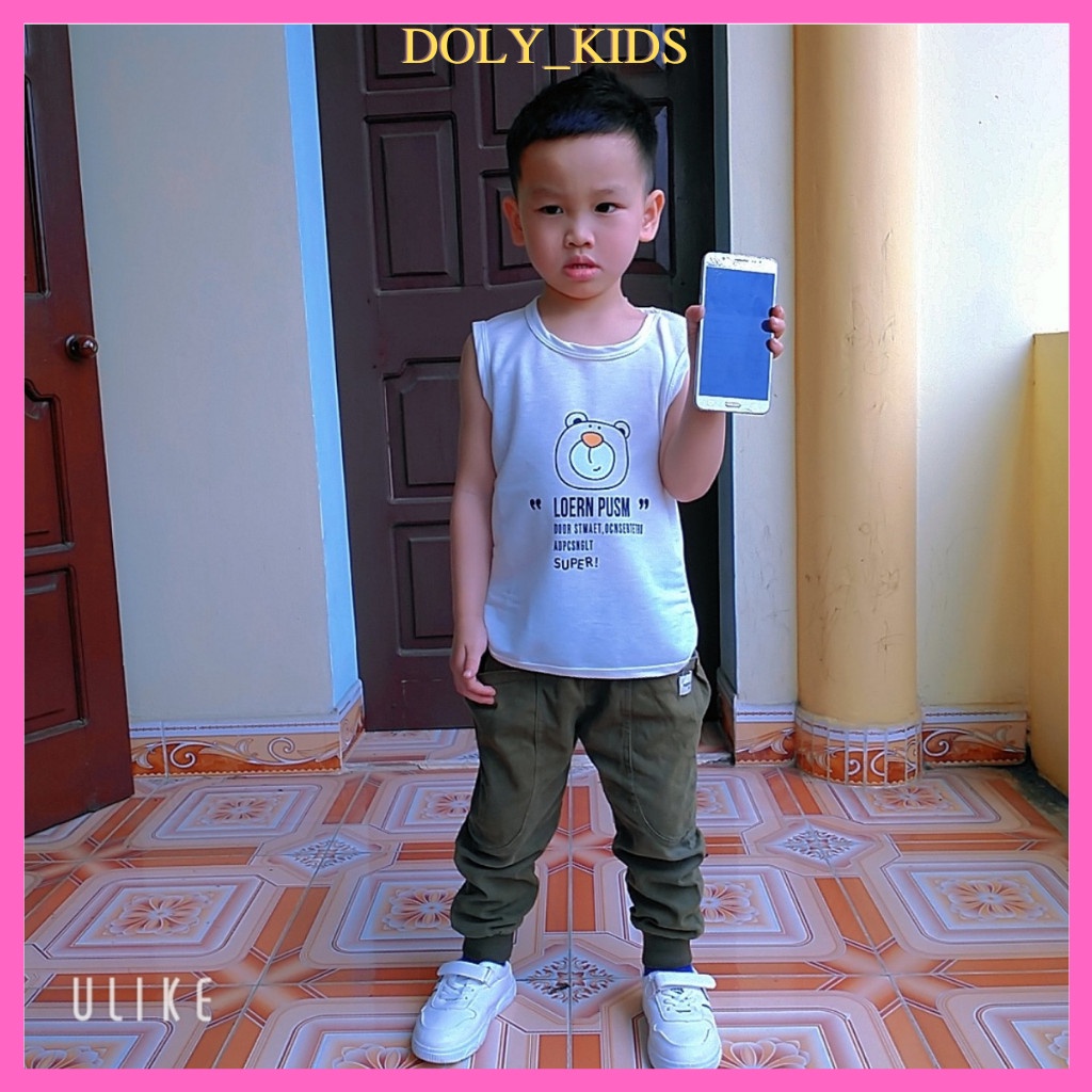 Áo ba lỗ cho bé trai bé gái DOLY KIDS, Áo ba lỗ In Hình Gấu cho bé mặc thoáng mát từ 6-28kg QATE A02