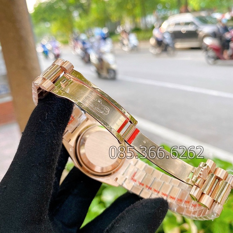 Đồng hồ nam Rolex đồng hồ cơ Automatic mẫu Classic 2 lịch nâu cafe viền đá size 40-41mm