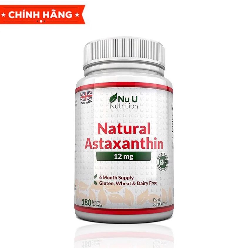 Viên uống Nu U Astaxanthin 12mg (180 viên) nhập khẩu Anh - Gymstore chống lão hóa da, siêu hoạt chất chống oxi hóa tốt