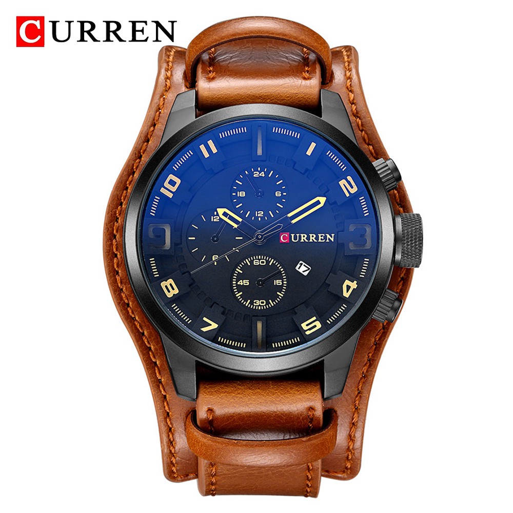 Đồng Hồ Quartz CURREN Mặt Kính Mạ Điện Chống Thấm Nước Với Dây Đeo Da