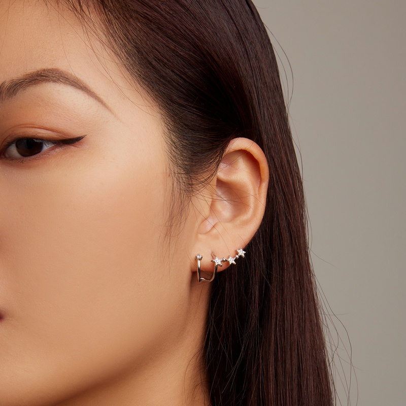 BAMOER Bông Tai bạc 925 HìNh Ngôi Sao ĐíNh Đá ThờI Trang