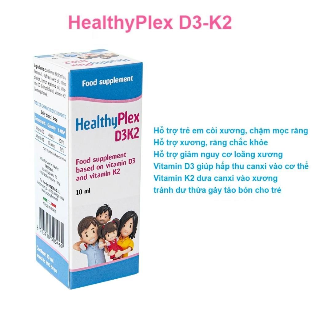 Vitamin D3 K2 HealthyPlex D3K2 - Bổ Sung Vitamin D3&amp;K2 Giúp Tăng Cường Hấp Thu Canxi Cho Trẻ (Chai 10ml)