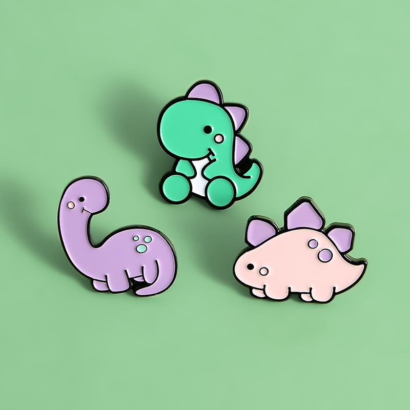 Ghim cài áo QIHE JEWELRY màu hồng hình khủng long Stegosaurus Diplodocus tráng men cho bé/bạn bè