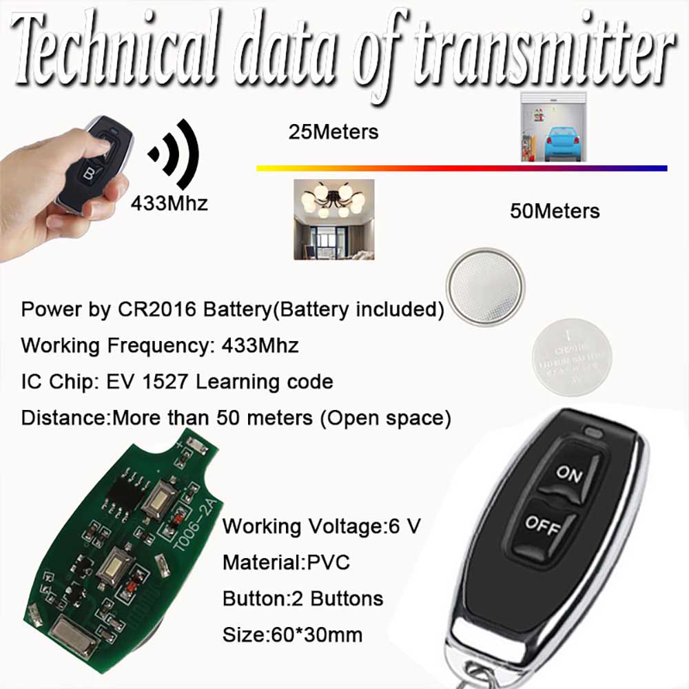 Rơ le điều khiển thông minh DIESE phạm vi rộng DC12V 2 Gangs 433MHz Rf 10Amp thích hợp cho gara / cửa ra vào / đèn