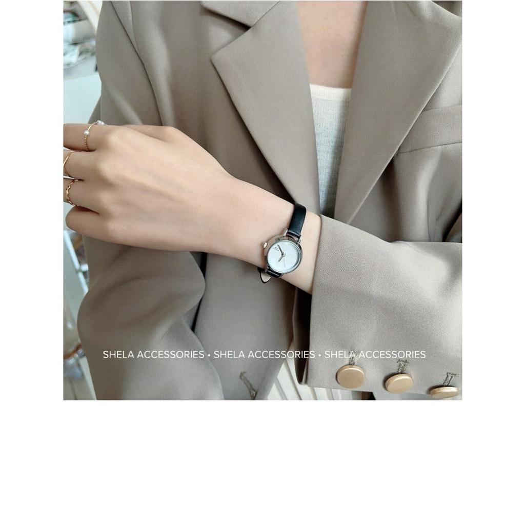 Đồng hồ nữ đeo tay dây da chính hãng mặt tròn chống nước giá rẻ phong cách Hàn Quốc ulzzang vinatge BARSH BS02