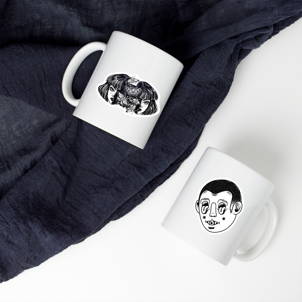 100 / 50 / 25 / 10 Miếng dán graffiti màu trắng đen phong cách gothic trang trí vali / ván trượt chống nước