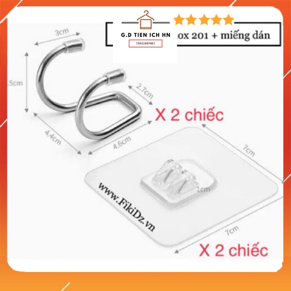 Móc treo đôi inox dán tường nút nhựa