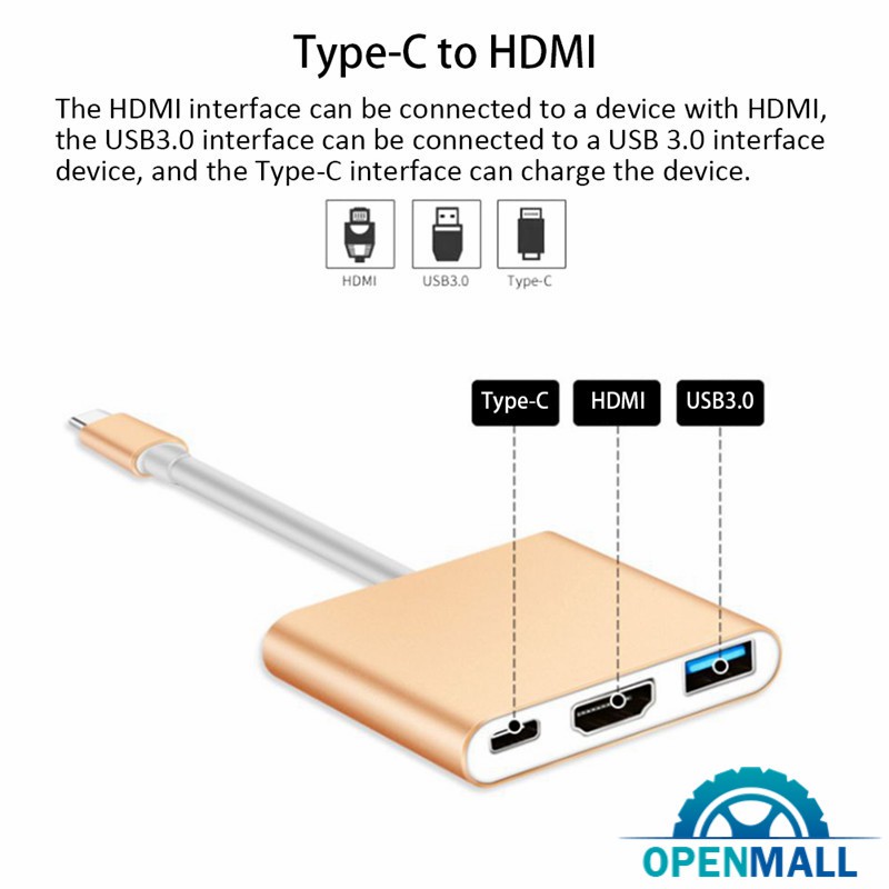 Bộ chuyển đổi 3 cổng OM Type C USB 3.1 - USB-C 4K HDMI USB 3.0 cho Apple Macbook