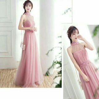 MAXI CỔ YẾM ĐÍNH CƯỜM