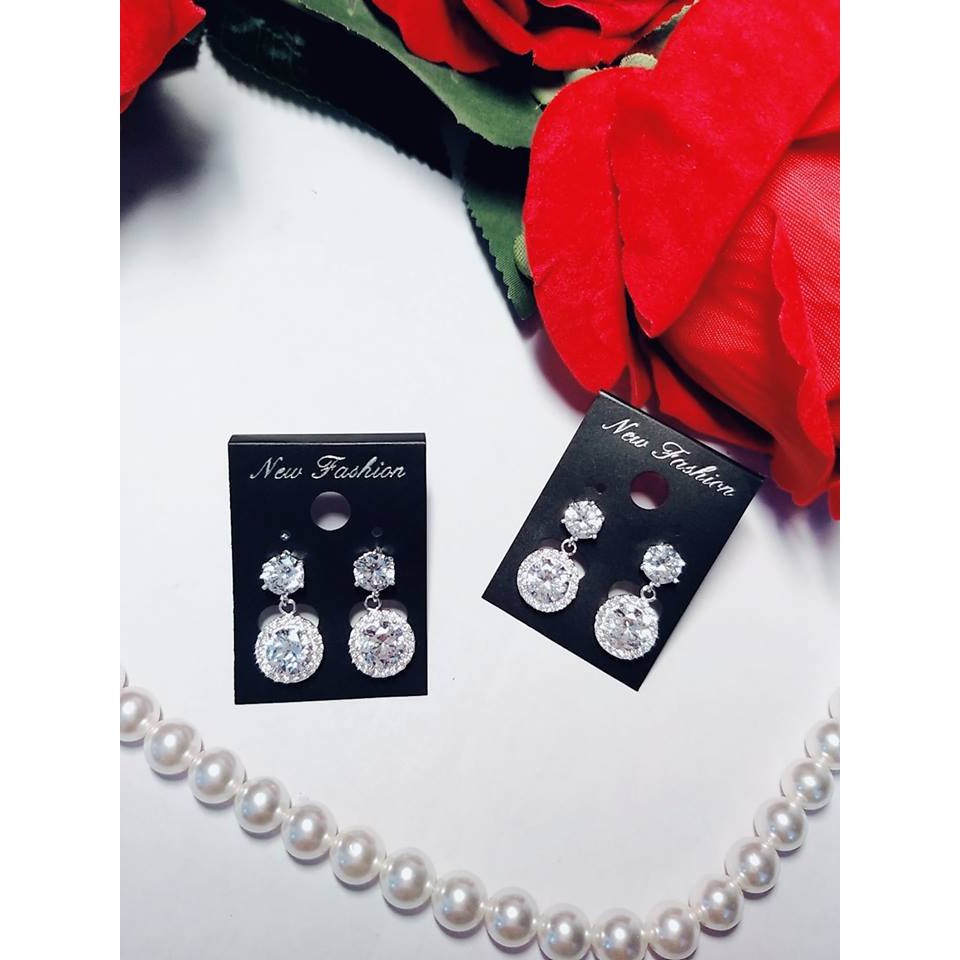 Bông tai nữ bạc ý 9.25 hai đá 3mm-8mm