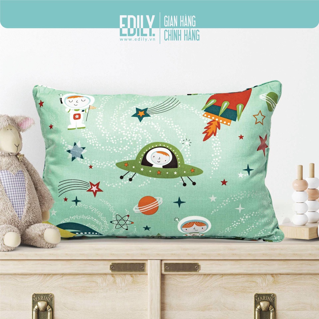 Gối Nằm Trẻ Em Lông Vũ Nhân Tạo, Vải Cotton 100% Hàn Quốc - An Toàn và Mềm Mại Cho Bé Học Mẫu Giáo | Chính Hãng Edily