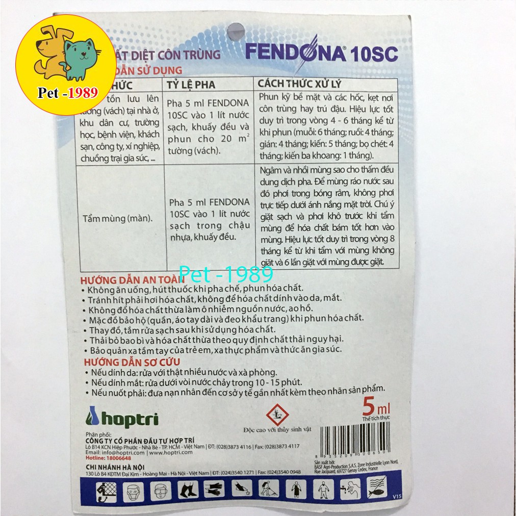 Diệt - Muỗi, Gián, Kiến - Gói FENDONA 10SC 5ml Pet-1989