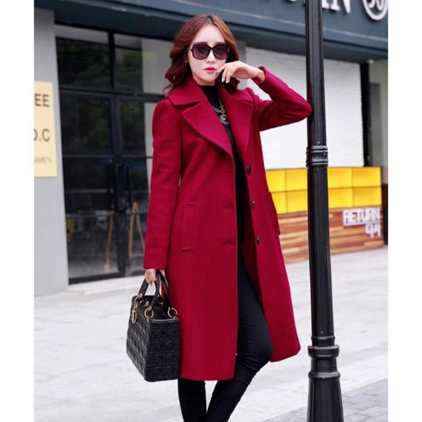 Áo Khoác Dạ Dài 4 Nút Màu Đỏ , Áo Dạ Dáng Dài Túi Xéo 2 Lớp Dày Dặn Hàng Quảng Châu Cao Cấp. | BigBuy360 - bigbuy360.vn