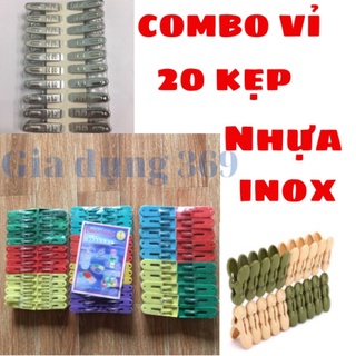 Kẹp quần áo inox, nhựa - combo vỉ 20 chiếc