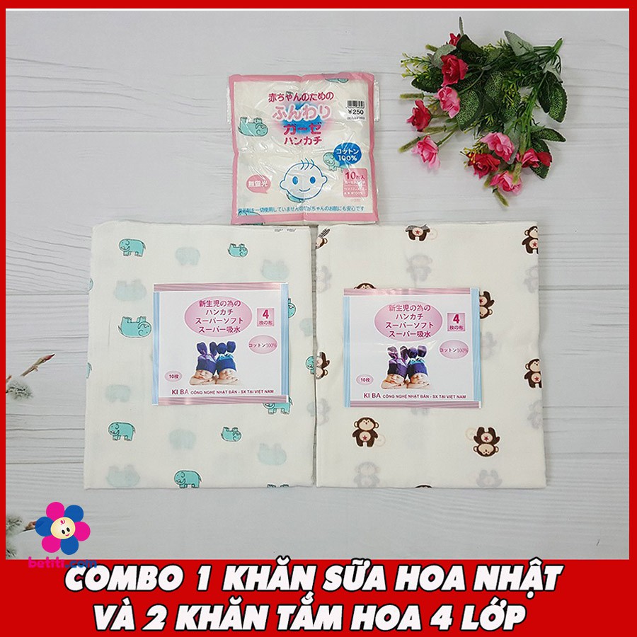 [Mã FMCGSALE15 giảm 8% đơn 500K] Combo 1 Khăn Sữa Hoa Nhật Và 2 Khăn Tắm Hoa 4 Lớp