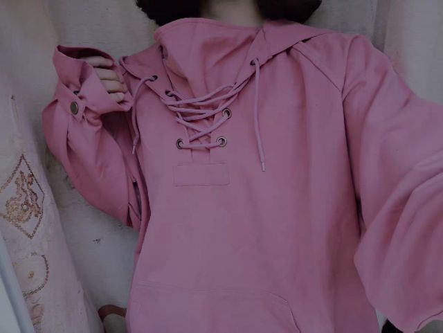 Áo hoodie kaki đan dây cổ dáng rộng oversize Ulzzang siêu xinh 😍 | BigBuy360 - bigbuy360.vn