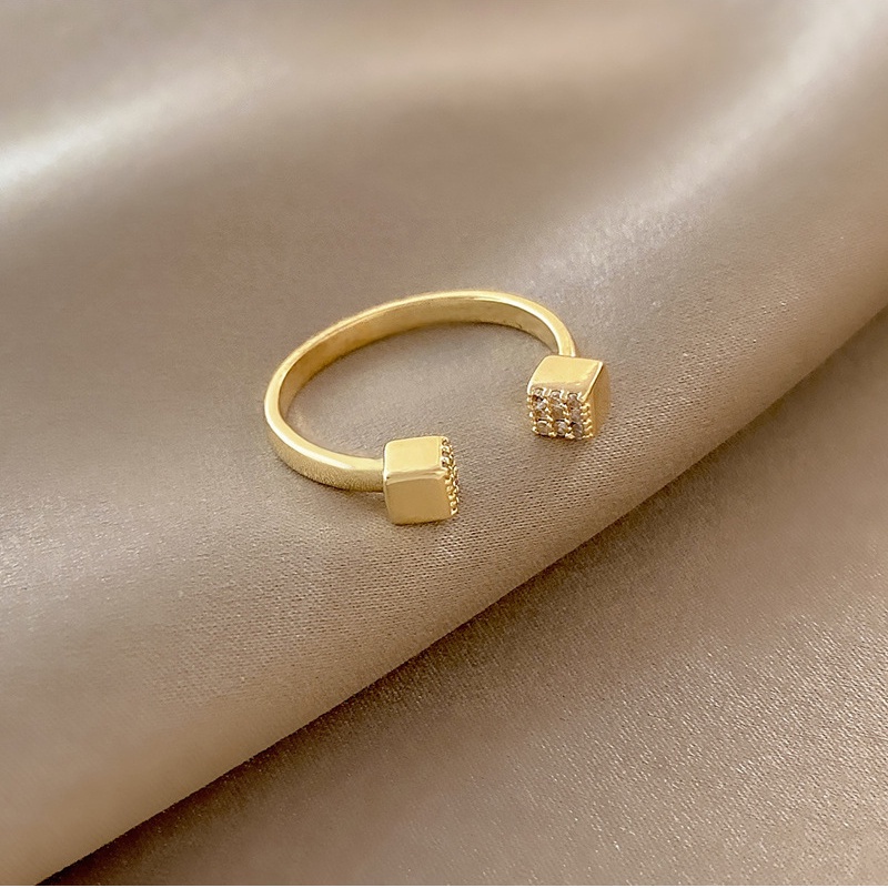 Nhẫn hở mạ vàng hình vuông đính đá phong cách Nhật Bản và Hàn Quốc cho nữ