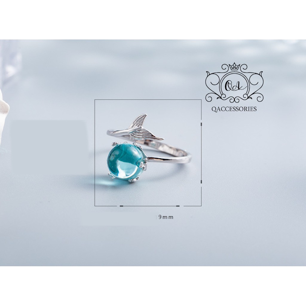 Nhẫn bạc đuôi cá đá xanh nhẫn nữ form thường S925 MERMAID Silver Ring QA SILVER