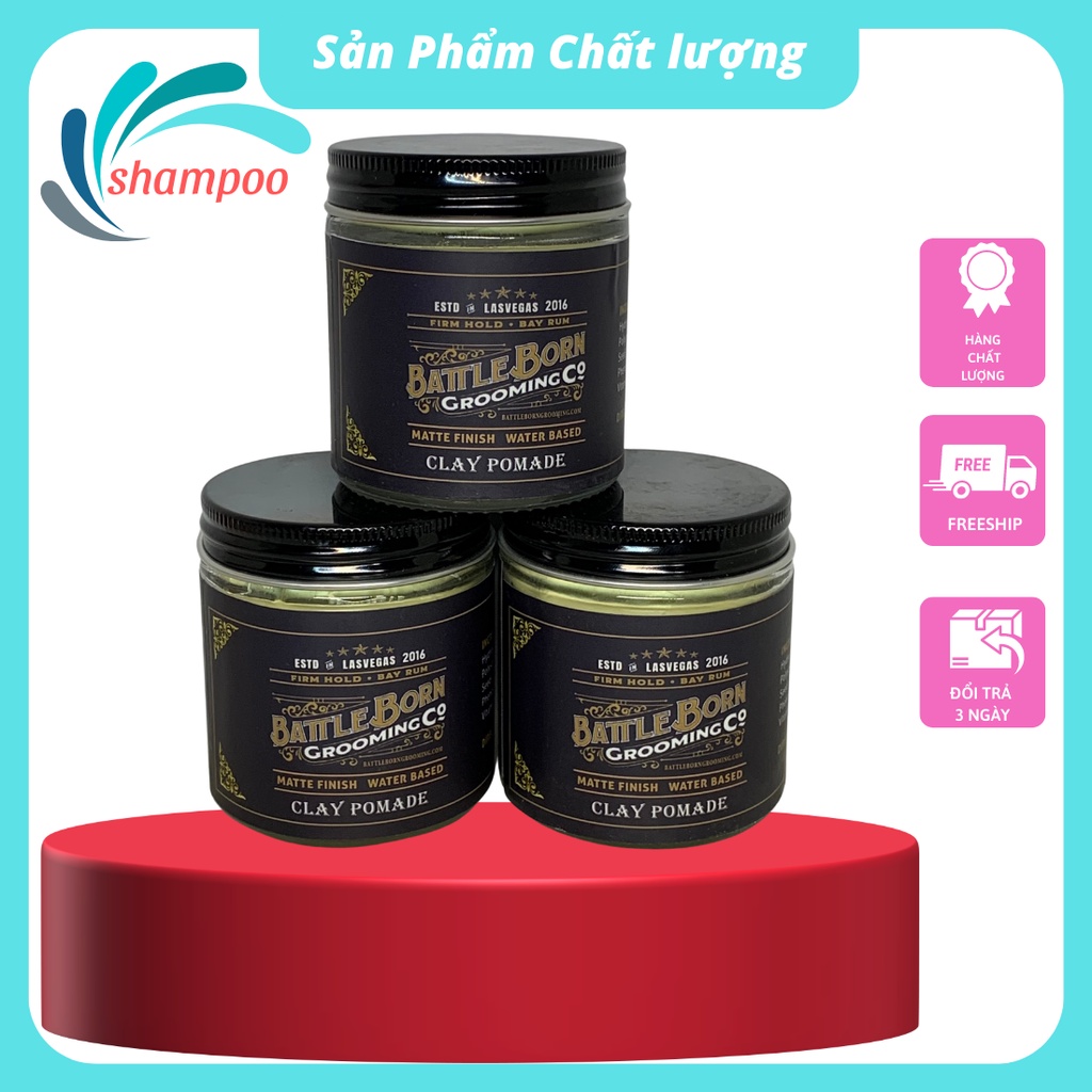 Sáp vuốt tóc nam tạo kiểu BATTLE BORN clay pomade bản cao cấp lọ thủy tinh siêu giữ nếp