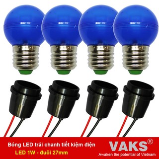 BỘ 4 BÓNG LED TRÁI CHANH + 4 ĐUÔI VẶN KÍN NƯỚC CHẤT LƯỢNG CAO E27-220V TIẾT KIỆM ĐIỆN (1W), 220V, có 5 màu.